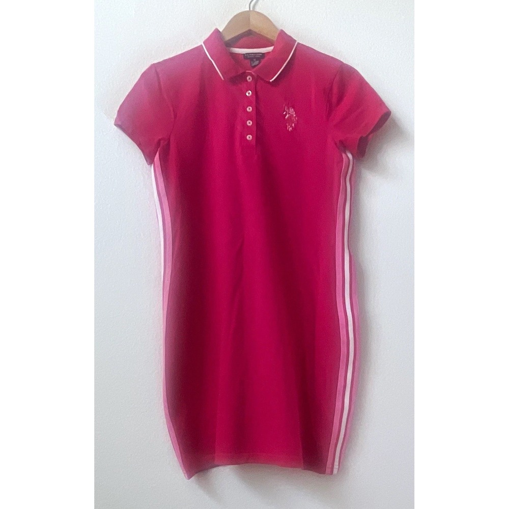 U.S. Polo Assn. Women's Pink Polo Dress M Short Sleeve Stretch Cotton Logo